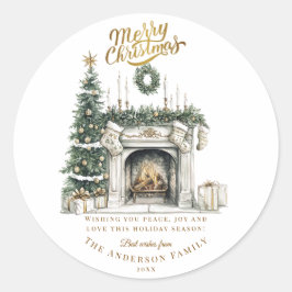 Adesivo Elegant Merry Christmas Sticker with Fireplace and
