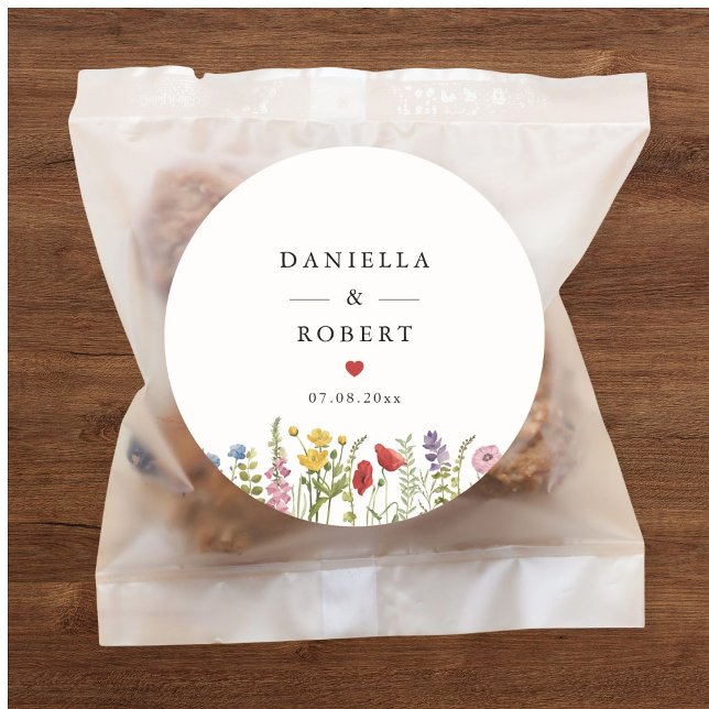 Adesivo Elegant Minimalist Whimsical Wildflower Wedding (personalized modern minimalist wildflower wedding sticker set)