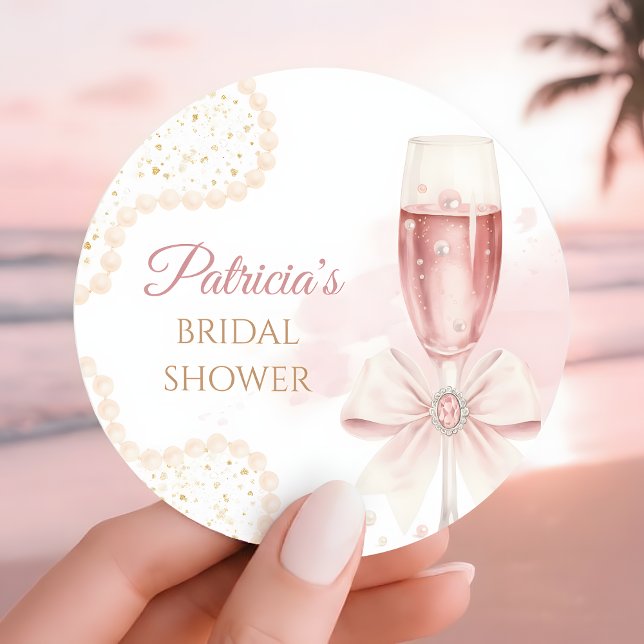 Adesivo Elegant Modern Pearls & Prosecco Bridal Shower (Criador carregado)