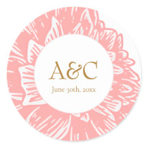 Elegant Monogram Dusty Pink Floral Wedding Sticker