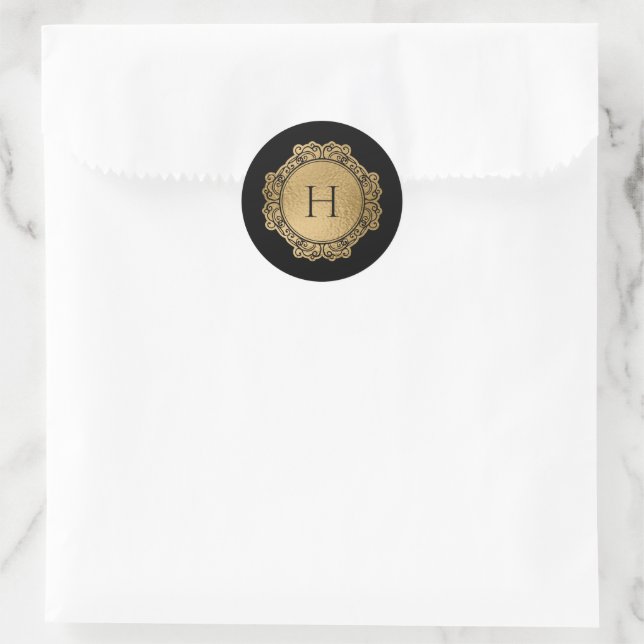 Adesivo Elegant Monogram Family Black Gold Initial Seal (Bolsa)