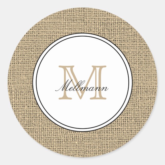 Adesivo Elegant Monogram Name Country Chic Style Burlap (Frente)