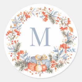 Adesivo Elegant Monogram Wreath Dusty Blue Modern