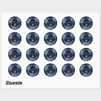Adesivo Elegant Navy and Gold Floral Wedding Envelope Seal