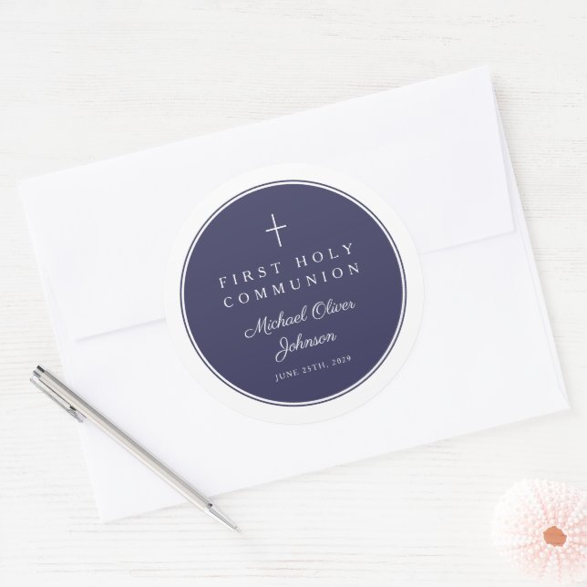 Adesivo Elegant Navy Blue Cross Boy First Communion  (Envelope)