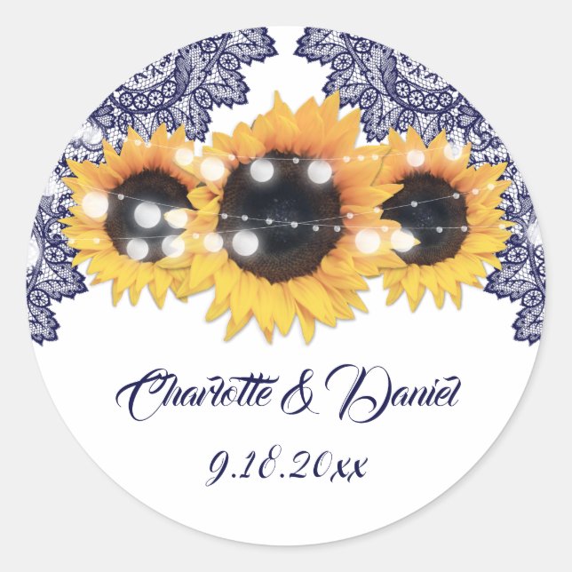 Adesivo Elegant Navy Blue Rustic Sunflower Wedding (Frente)