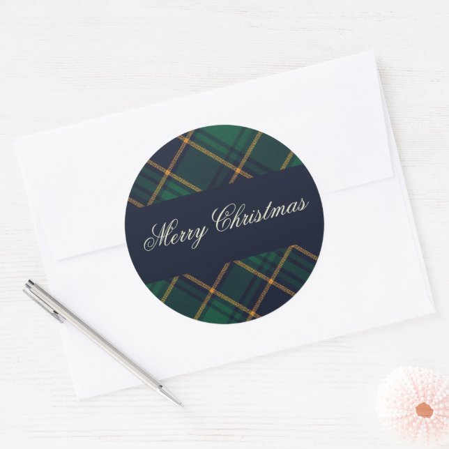 Adesivo Elegant Navy Green Plaid Christmas (Envelope)