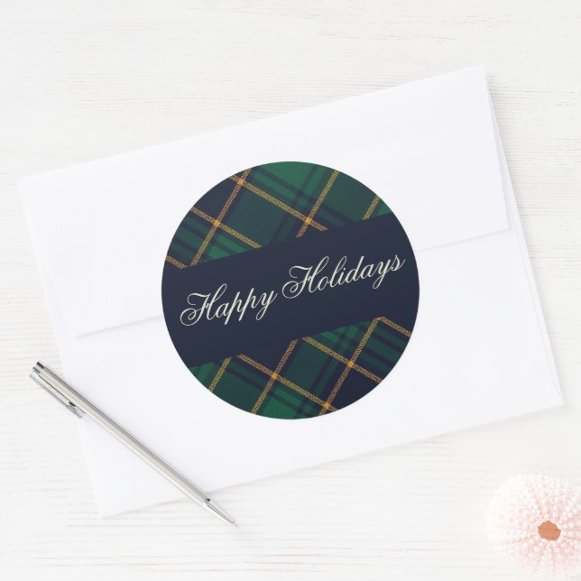 Adesivo Elegant Navy Green Plaid Holiday (Envelope)