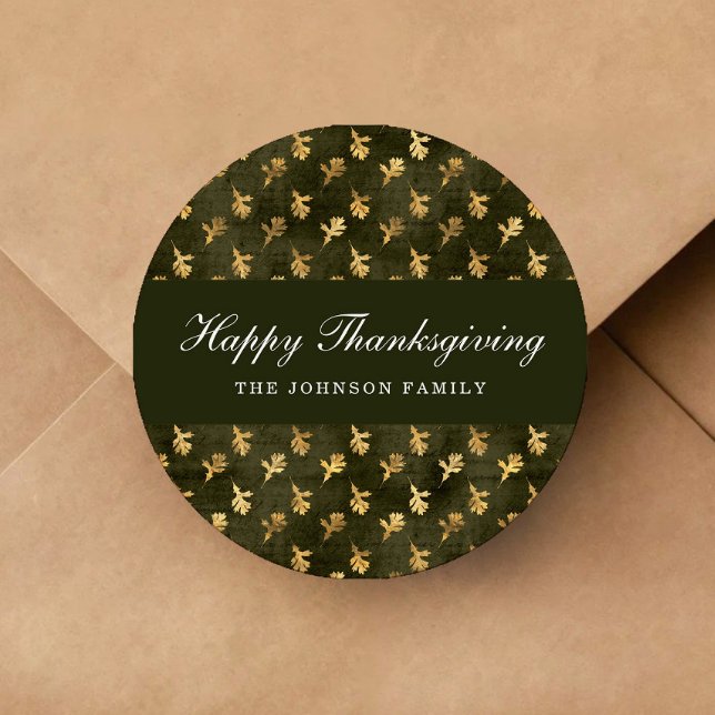 Adesivo Elegant Oak Leaves Green Thanksgiving (Elegant Oak Leaves Green Thanksgiving Classic Round Sticker)