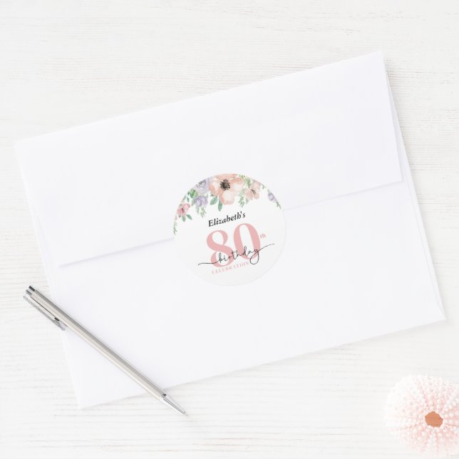 Adesivo Elegant Pastel Floral 80th Birthday Party (Envelope)