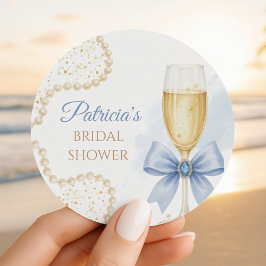 Adesivo Elegant Pearls & Prosecco Bridal Shower Sticker