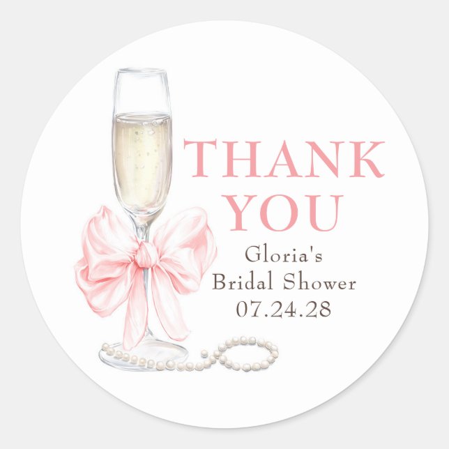 Adesivo Elegant Pink Bow Prosecco Bridal Shower Thank You (Frente)