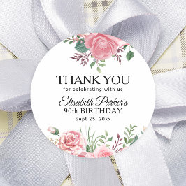 Adesivo Elegant pink floral 90th birthday thank you