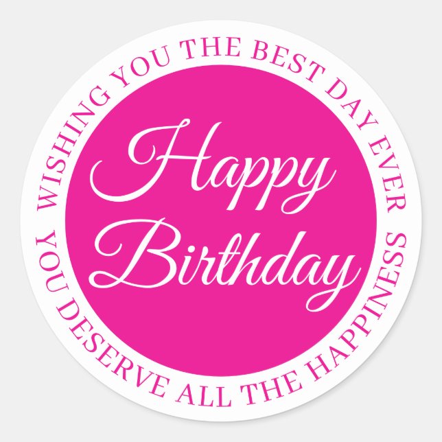 Adesivo Elegant Pink “Happy Birthday” Sticker (Frente)