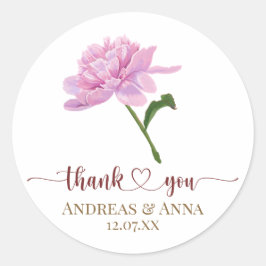 Adesivo Elegant Pink Peony Wedding Thank You