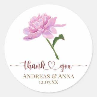 Adesivo Elegant Pink Peony Wedding Thank You