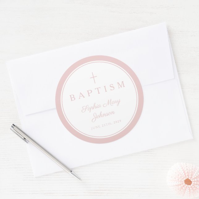 Adesivo Elegant Pink Religious Cross Girl Baptism  (Envelope)