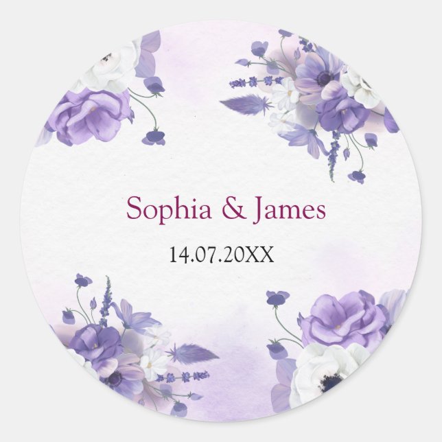 Adesivo Elegant Purple Watercolor wedding (Frente)
