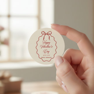 Adesivo Elegant Red Bow Valentine’s Day Round Sticker