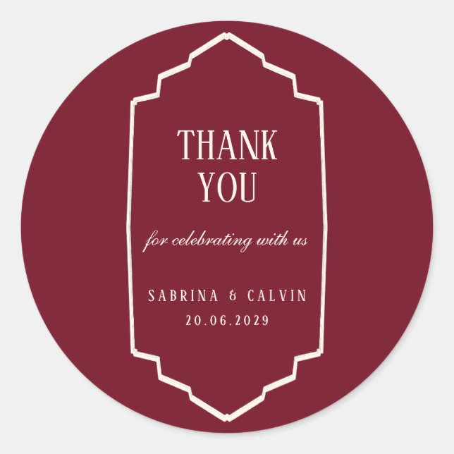 Adesivo Elegant Retro Checkered Burgundy Wedding (Frente)