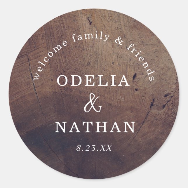 Adesivo Elegant Rustic Wood Grain Texture Arched Wedding (Frente)