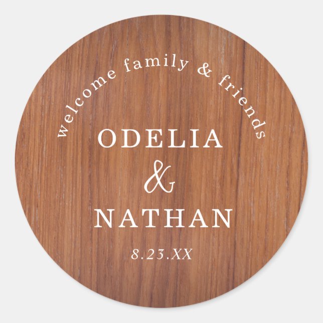 Adesivo Elegant Rustic Wood Grain Texture Arched Wedding (Frente)
