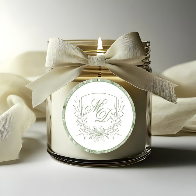 Adesivo Elegant Sage Green Botanical Crest Wedding (Criador carregado)