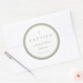 Adesivo Elegant Sage Green Cross Boy Baptism 