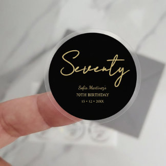 Adesivo Elegant Seventy Birthday Sticker–Black Gold Script