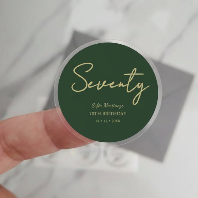 Adesivo Elegant Seventy Birthday Sticker–Green Gold Script (Criador carregado)