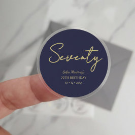 Adesivo Elegant Seventy Birthday Sticker–Navy Gold Script