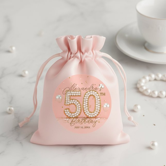 Adesivo Elegant Soft Pink Gold Pearly 50th Birthday (Criador carregado)