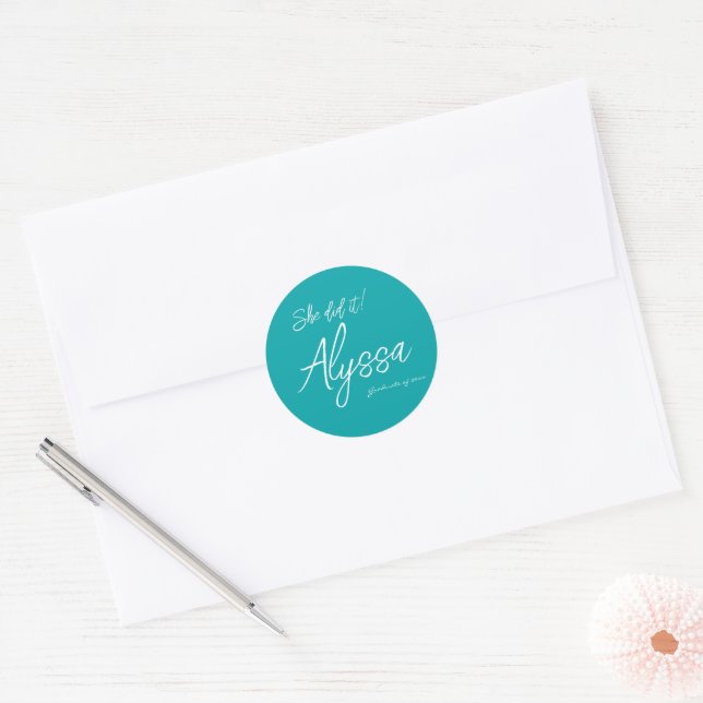 Adesivo Elegant Teal Graduation Party She Did It (Envelope)