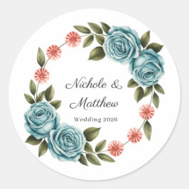 Adesivo Elegant Teal Rose & Orange Daisey Wedding