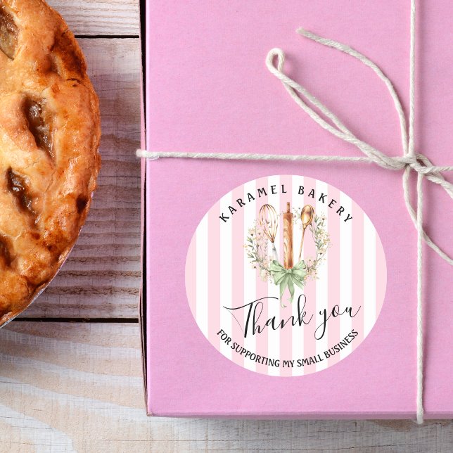 Adesivo Elegant Utensils Cooking Bakery Thank you (Elegant Watercolor Utensils Cooking Bakery Sage Green Thank you Stickers)