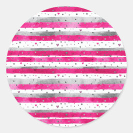 Adesivo Elegant Valentine Pink Silver Hearts on Striped