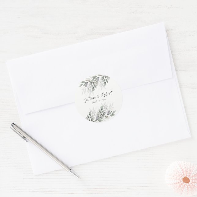 Adesivo Elegant Watercolor Leaves Wedding (Envelope)