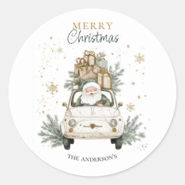 Adesivo Elegant Watercolor Santa Car Snow Merry Christmas