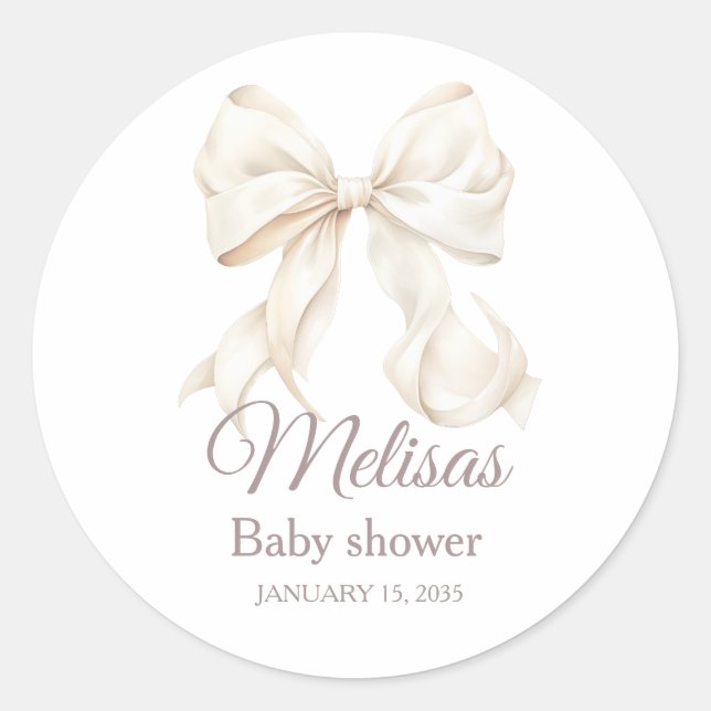 Adesivo Elegant White Bow Baby Shower  Classic Round Stick (Frente)