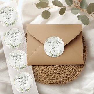 Adesivo Elegant White Floral Wedding Thank You Sticker