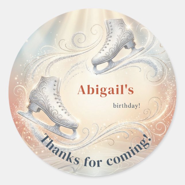 Adesivo Elegant Winter Ice Skating Birthday  (Frente)