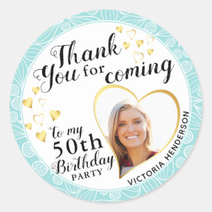 Adesivo Elegante 50º Aniversário Teal Blue Obrigado