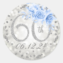 Adesivo Elegante 60ª Luzes de Festa de aniversário Azul Pr