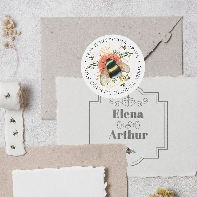 Adesivo Elegante Abelha Bumble Botânica de Citros | Endere (Criador carregado)