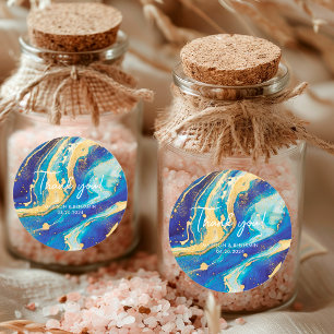 Adesivo Elegante Abstrato Azul, Coloração Dourada Obrigado