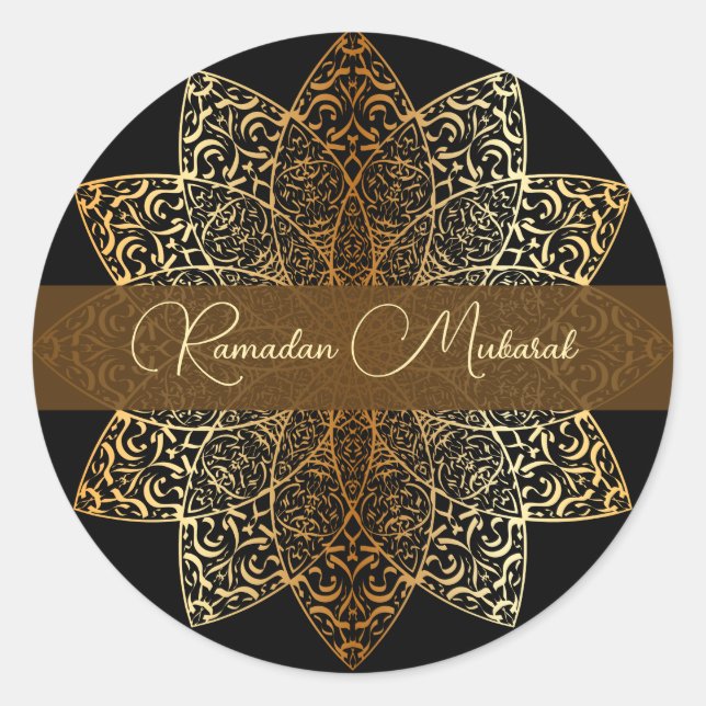 Adesivo Elegante Adorno Dourado e Preto Ramadan Mubarak (Frente)