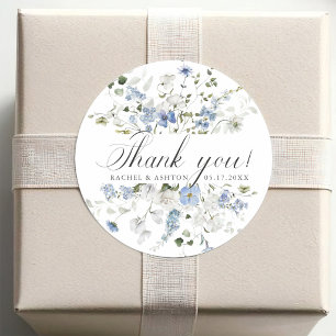 Adesivo Elegante Agradecimento de Casamento Floral Azul Br