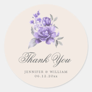 Adesivo Elegante Agradecimento de Casamento Roxo Floral Rú