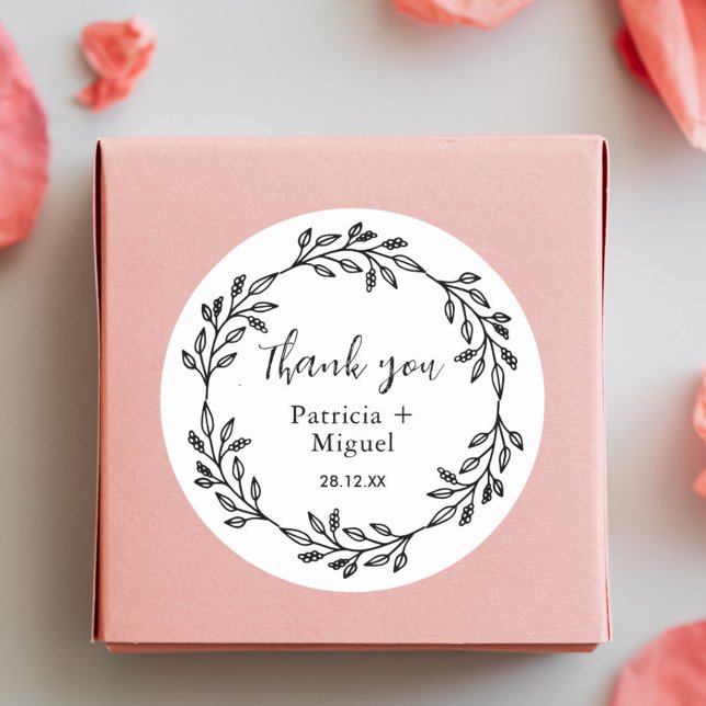 Adesivo Elegante Agradecimento de Casamento Rústico com Fl (Rustic wildflower thank you sticker adds elegant folk charm to wedding favors.)