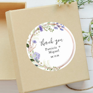 Adesivo Elegante Agradecimento de Casamento Verde Lavanda